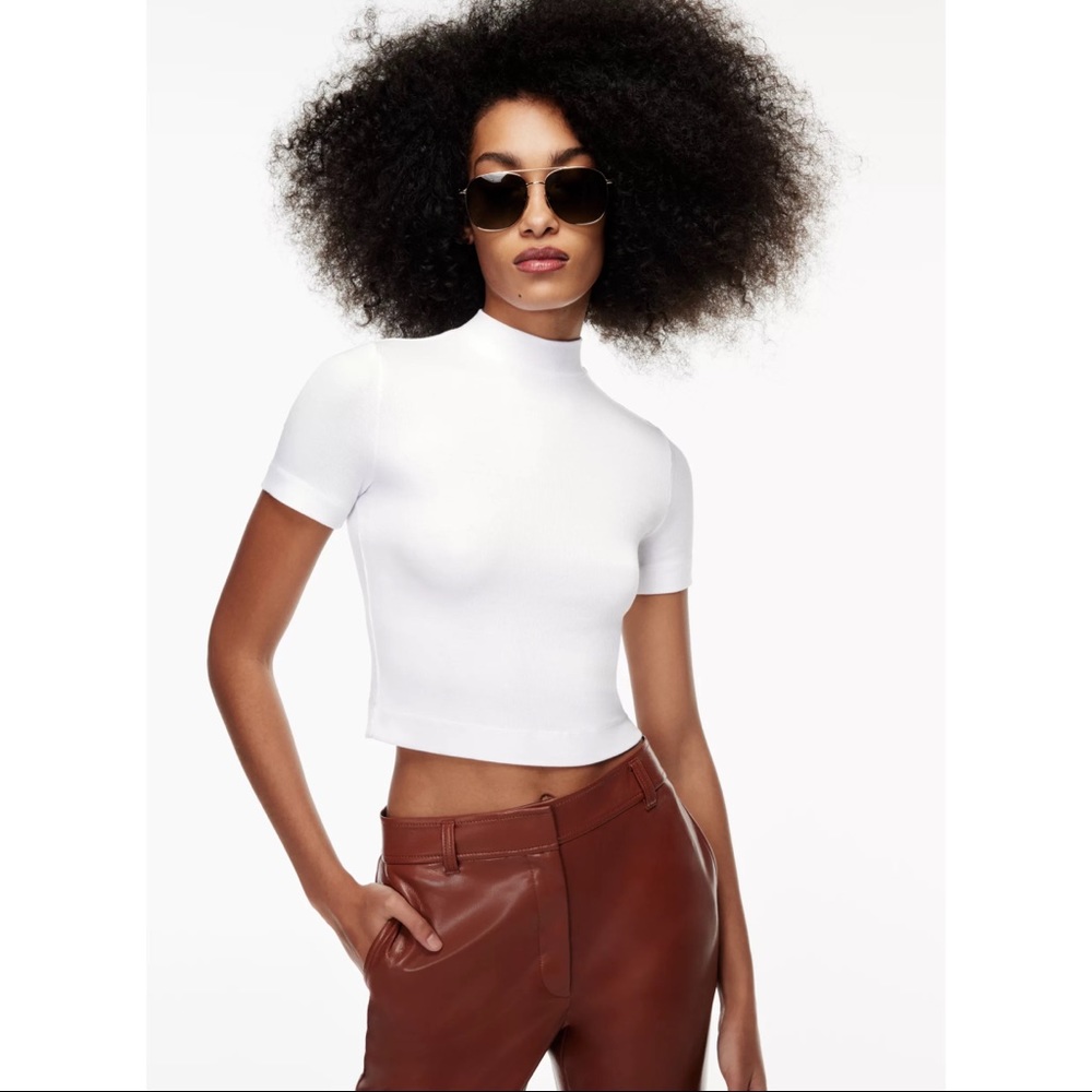 Aritzia White Short Sleeve Mock Neck Crop Top